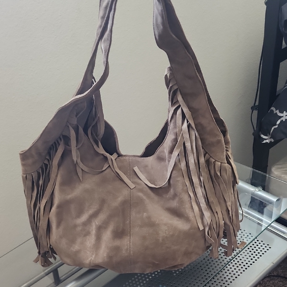JJ Winters Kellie Tan Suede Fringe Slouchy Hobo Shoulder Bag Boho - Picture 4 of 17